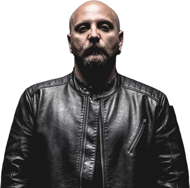 Portrait of Marco Sfogli in a black leather jacket